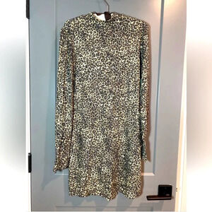 Abound Cozy Mock Neck Long Sleeve Knit Dress In Beige Layered Leopard Size S EUC